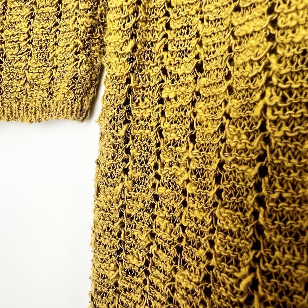 J. Jill Gilded Coin Mustard Yellow Open Knit Sweater Women’s M Petite - Picture 4 of 11